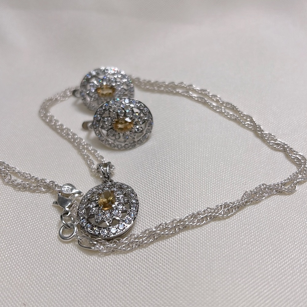 Yellow citrine original stone & American diamonds 925 mark silver jewelry #291 - Picture 12 of 15